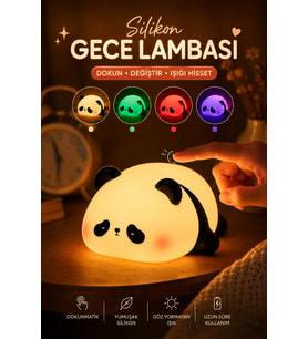 Silikon Panda Gece Lambası Dokunmatik Renk Değiştiren Panda Şarjlı Dekoratif Masa Lambası