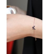 925 Ayar Gümüş Siyah Taşlı Rose Kelebek Bileklik - B054201