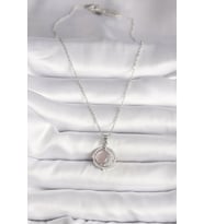 316L Çelik Gümüş Renk Zirkon Taşlı Pembe Sedefli Hilal Model Kadın Kolye 5886 - SSSSSS4599-4