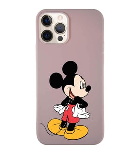 Apple iPhone 12 Pro Soft Premier Kapak Mickey Mouse-D Tasarımlı Silikon Kılıf - Pudra (Şeffaf)
