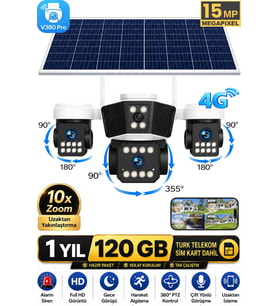 RX95G Solar Güvenlik Kamerası Türkçe 4G Sim Kartlı PTZ Hareketli Gece Görüşlü Güneş Panelli Kamera 1 YIL 120GB DAHİL