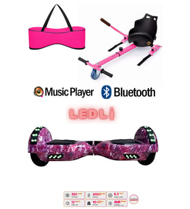 Elektrikli Kaykay Scooter Akıllı Denge Hoverboard + HoverKart + Çanta FULL LEDLİ EXTREM92 PAKET D13