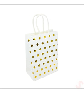 Altın Puanlı Beyaz Karton Çanta, 21 x 15 x 8 cm - 1 Adet (STD)