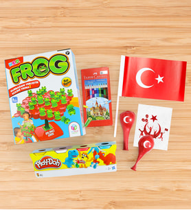 Frog Oyun & Play-Doh Oyun Hamuru & Fabel Castell Kuru Boya & Bayrak & 2'li Balon Okula Dönüş Hediye Seti
