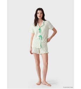 LCW DREAM Ekru Desenli Kadın Şortlu Pijama Takımı