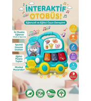 Eğitici Müzikli İnteraktif Bebek Otobüsü - Işıklı Sesli Hayvanlı Piyano Oyuncak - 6+ Ay