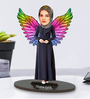 Kişiye Özel Fotoğraflı Tesettür Melek Anne Tasarımlı Karikatür Biblo