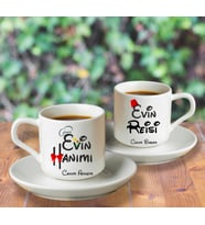 Evin Hanımı & Evin Beyi Çift Türk Kahvesi Fincanı Seti Kişiye Özel
