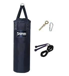 Desfabe Polydes 80x25 Cm Kolonlu Boks Kum Torbası Siyah+Askı Aparatı+Atlama İpi