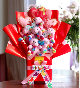 Premium Aksesuarlı Pembe Gökkuşağı Ayıcık Buketi / Renkli Düşler Peluş Buket Sevgiliye, Eşe, Arkadaşa, Anneler Gününe, Öğretmene Christmas, yeniyıl, yılbaşı Özel gün hediyesi