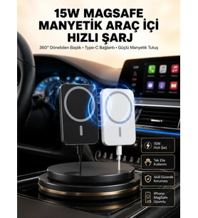 15W Kablosuz Şarj Destekli MagSafe Araç Tutucu Havalandırma Klipsli