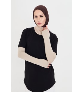 Bej Tesettür Parmak Geçmeli Kolluk Viskon Düz 1024_12