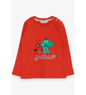 Breeze Erkek Bebek Uzun Kollu Tişört Dinozor Nakışlı 9 Ay-3 Yaş, Turuncu