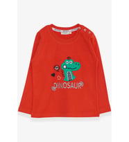 Breeze Erkek Bebek Uzun Kollu Tişört Dinozor Nakışlı 9 Ay-3 Yaş, Turuncu