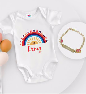 BK Kids Kişiye Özel İsimli Beyaz Bebek Body Zıbın ve Kız Bebek Künyesi Hediye Seti-1