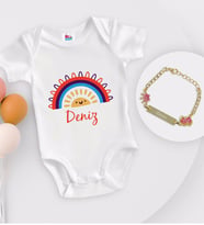 BK Kids Kişiye Özel İsimli Beyaz Bebek Body Zıbın ve Kız Bebek Künyesi Hediye Seti-1