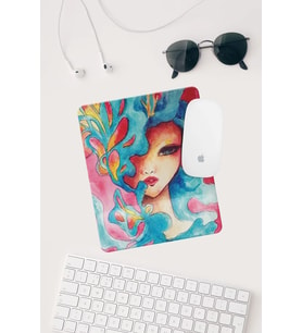 Mavi Saçlı Kız Çizimli Bilek Destekli Dikdörtgen Mouse Pad.