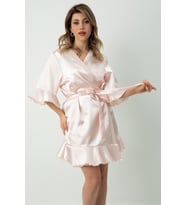 DoReMi Kuşaklı Fırfırlı Saten Sabahlık (Pudra)