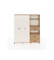 Arges Dolap 12 Raflı 4 Çekmeceli Tek Askılı 220x30x243 Çam-Aytaşı/Çam