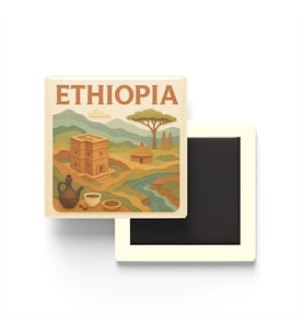 Etiyopya - Ethiopia - Paper Cut Art - Baskılı Buzdolap Magneti Kare - 9x9 cm