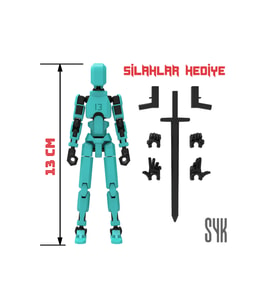 Robot 13 Dummy Turkuaz Siyah Tüm Eklemleri Hareketli Aksiyon Figürü Oyuncak