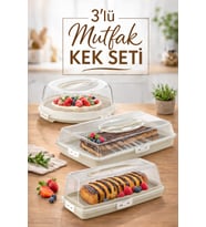 3'lü SET Kek Pasta Börek Saklama Kabı, Kilitli Taşıma Fanusu Dikdörtgen Kek Pasta Saklama& Baton Kek