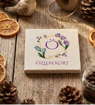 Kişiye Özel Ö Harfli İsimli Bardak Altlığı Doğum Günü Hediyesi (Krem)