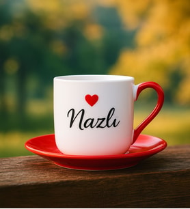 BK Gift Kişiye Özel İsimli Kırmızı Kulplu Kahve Fincanı-1, Arkadaşa Hediye, Sevgiliye Hediye