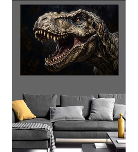Kükreyen Dev T-Rex Dinozor Portresi Dekoratif Kanvas - Mdf Ahşap Tablo
