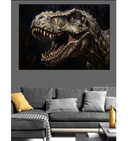 Kükreyen Dev T-Rex Dinozor Portresi Dekoratif Kanvas - Mdf Ahşap Tablo