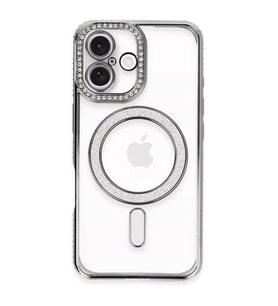 Apple İphone 16 Plus Kılıf Joke Simli Magneticsafe Kılıf - Gri