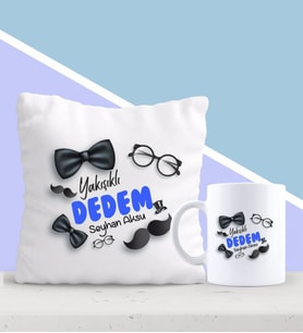 BK Gift Kişiye Özel Yakışıklı Dedem Tasarımlı Yastık ve Kupa Seti-1 (Model 1)
