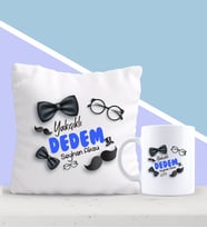 BK Gift Kişiye Özel Yakışıklı Dedem Tasarımlı Yastık ve Kupa Seti-1 (Model 1)