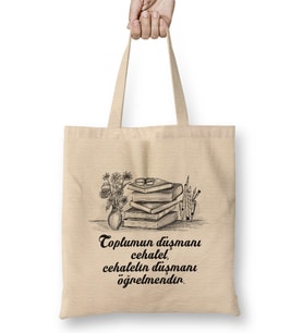 Öğretmenler Günü Öğretmene Hediye 02 Bez Çanta Uzun Saplı