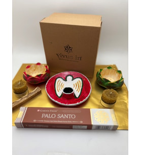 Yılbaşı Melek  Palo Santo Tütsülük Lotus mumluk Hediye seti - Hediyeli (Kırmızı)