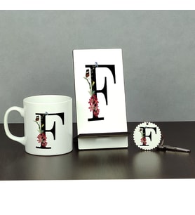 F Harfi Üçlü Set (Kupa + Telefon Standı + Anahtarlık)