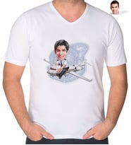 BK Gift Kişiye Özel Erkek Kaptan Pilot Karikatürlü V Yaka Tişört-1 (Beyaz)