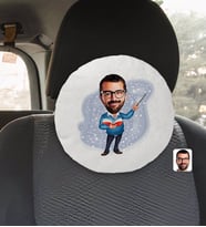BK Gift Kişiye Özel Erkek Öğretmen Karikatürlü Yuvarlak Araç Koltuk Yastığı-2