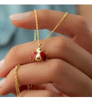 Vaoov 925 Ayar Gümüş Mineli Uğurböceği Kolye (Gold)