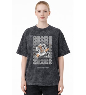 Tasarım Monkey D. Luffy Gear 5 One Piece Anime Baskılı Unisex Oversize Eskitme Yıkamalı Tişört
