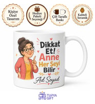 İsme Özel Dikkat Et Diyen Anne Yazılı Komik Kupa Bardak Hediye
