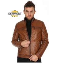 Hakiki Deri Taba Erkek Deri Mont Dört Cepli Fermuarlı Deri Ceket