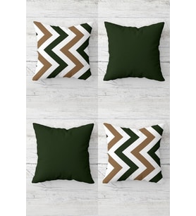 Geometrik Zigzag Ve Düz Kılıf Yeşil Gizli Fermuarlı Kırlent Kılıfı Koltuk Yastık Kılıfı Takım(4adet) (Bej)