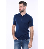 Polo Yaka Parlament Düz Örme T-shirt  Wessi (Mavi)