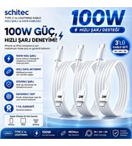 ScHitec 3 Paket 6A 100W Type-C to Lightning Hızlı Data ve Şarj Kablosu 1 Metre/ 2 Metre / 3 Metre Beyaz SX112131 - ScHitecSX1121313P