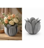 3D Baskı Lotus Yapraklı Vazo - Dekoratif Çiçeklik-Gri