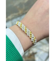 Gümüş Kazaziye Dorika Boncuklu Bileklik 134 : Altın-Gümüş - 17 cm (Altın-Gümüş)