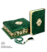 Lüks Çeyizlik Sandıklı Pembe Kadife Kuranı Kerim (Yeşil)