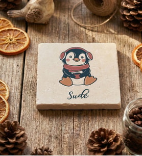 Kişiye Özel Penguen Bardak Altlığı Doğum Günü Hediyesi