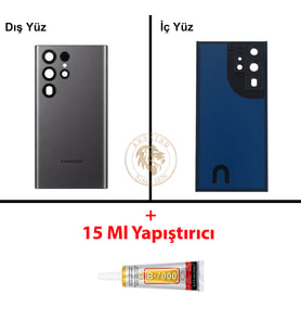 Samsung S22 Ultra Grafit Arka Pil Kapağı Batarya Kapağı Lazer Kesim + B-7000 Yapıştırıcı